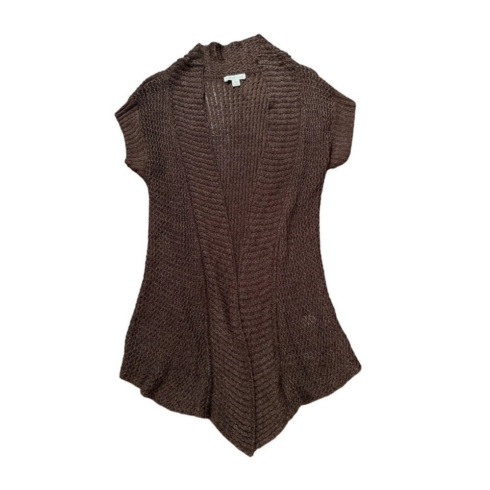 Coldwater Creek Small (6-8) Brown Open Front‎ Short Sleeve Cardigan Sweater